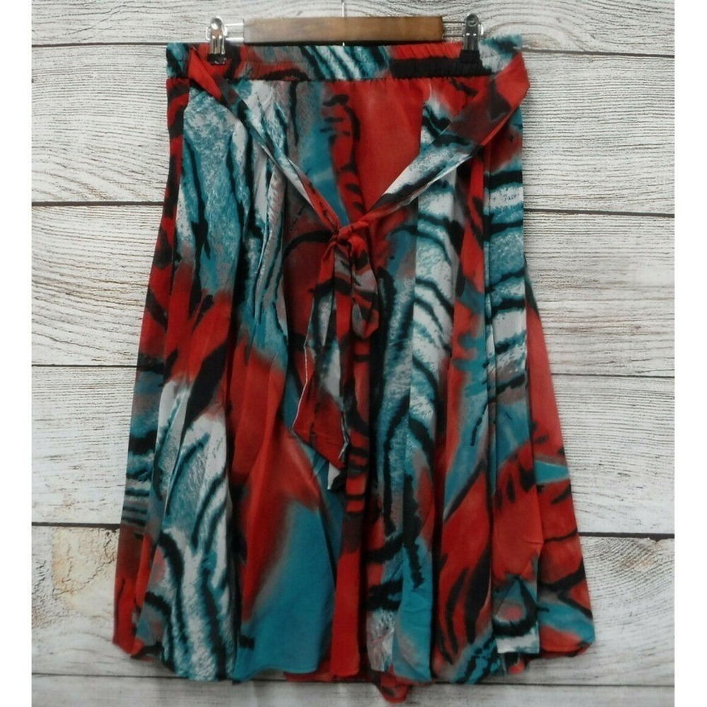 Mix Nouveau Skirt Womens Large Sheer Lined Multi Color Floral Midi Tie Waist New